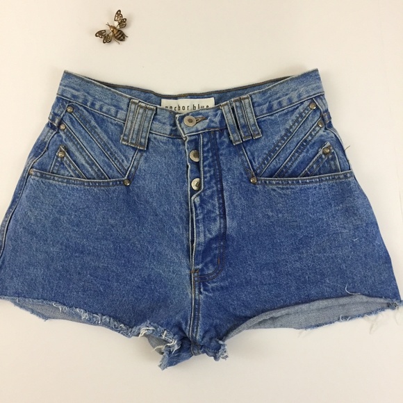 Vintage Pants - Vintage Anchor Blue High waist button fly shorts